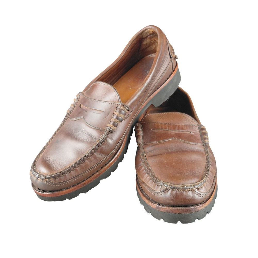 Allen Edmonds Sequoia 1421 Brown Leather Penny Loafers Vibram Lug Sole Mens 9.5D